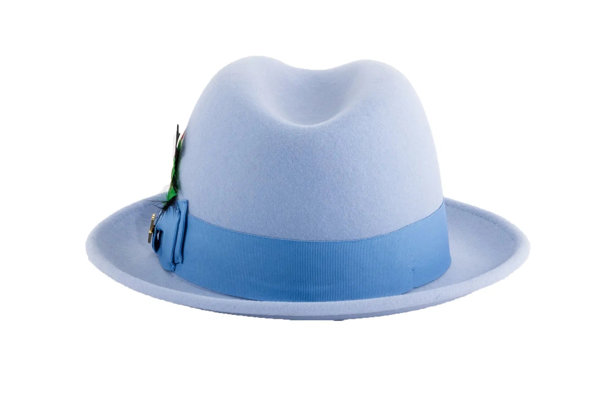 Ferrecci Brooks Trilby Soft 100% Australian Wool Felt Body with Removable Feather sky blue hat Great for Travel Ferrecci
