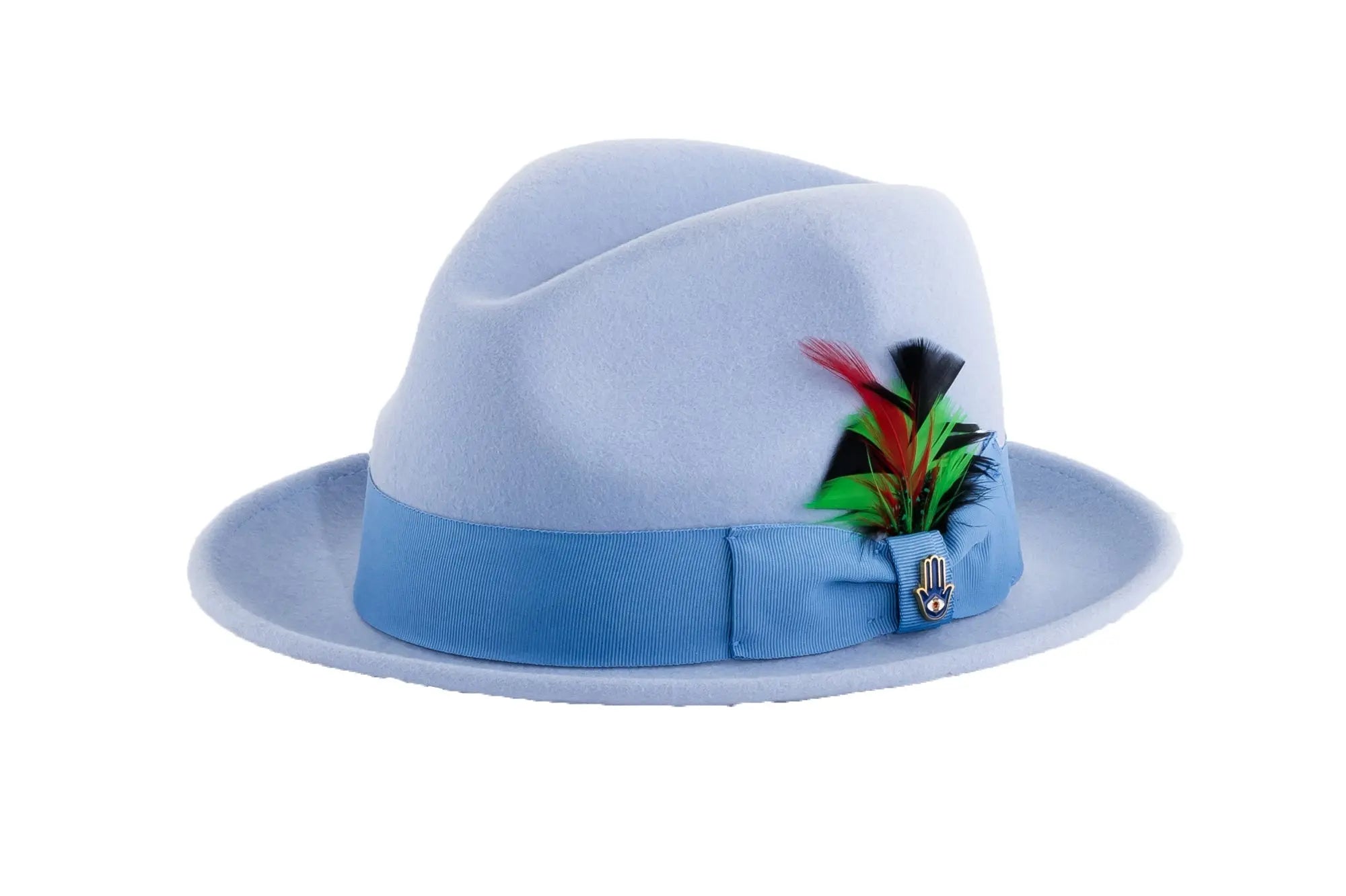 Ferrecci Brooks Trilby Soft 100% Australian Wool Felt Body with Removable Feather sky blue hat Great for Travel Ferrecci