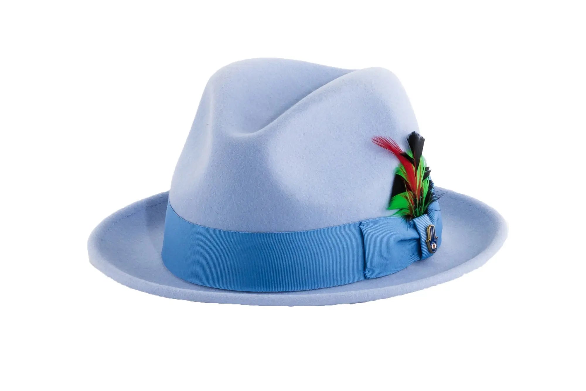 Ferrecci Brooks Trilby Soft 100% Australian Wool Felt Body with Removable Feather sky blue hat Great for Travel Ferrecci