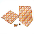 Men's Orange Checkered Geometric Pattern Design 4-pc Necktie Box Set FHYINC