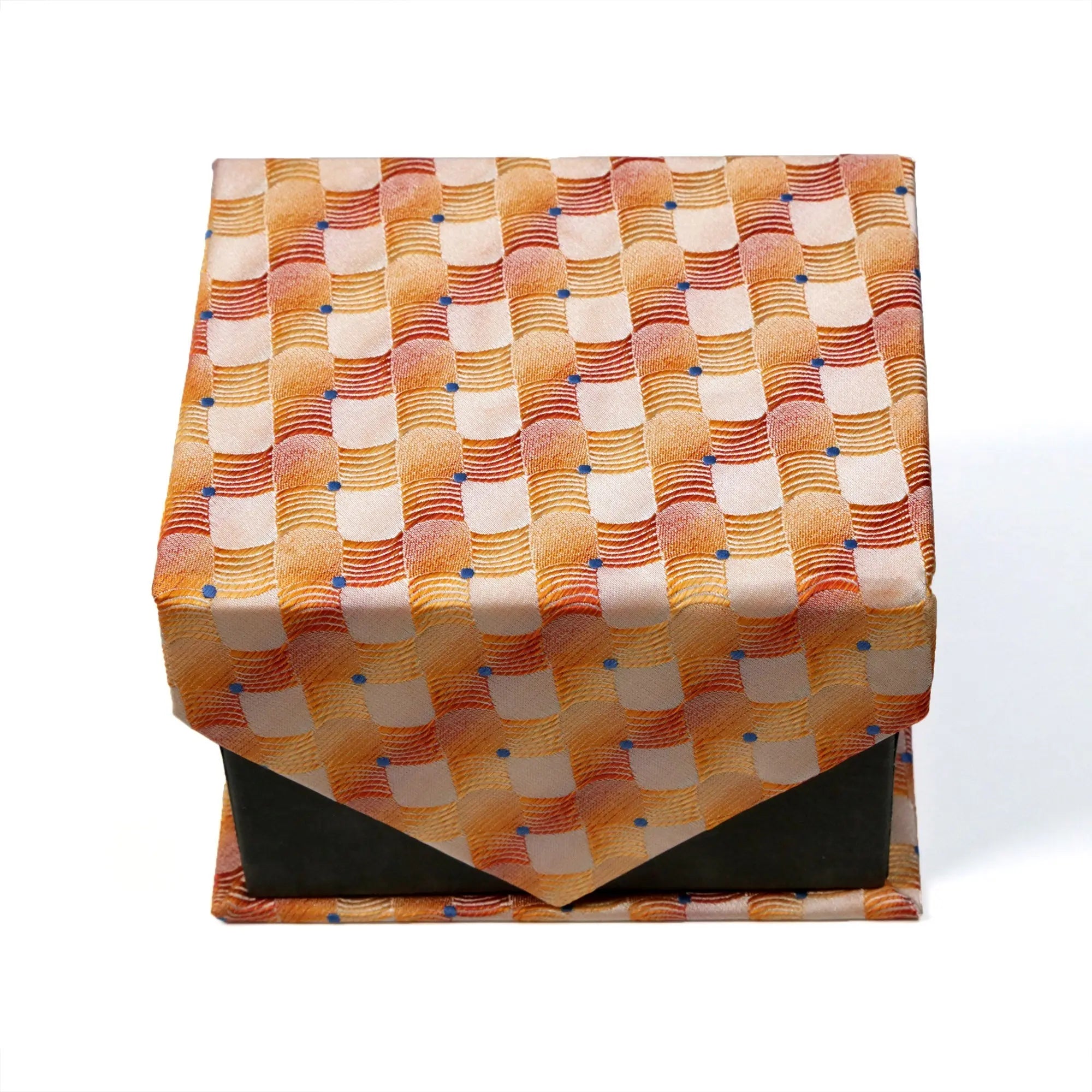 Men's Orange Checkered Geometric Pattern Design 4-pc Necktie Box Set FHYINC