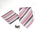 Men's Classic Pink-Grey Geometric Design 4-pc Necktie Box Set FHYINC