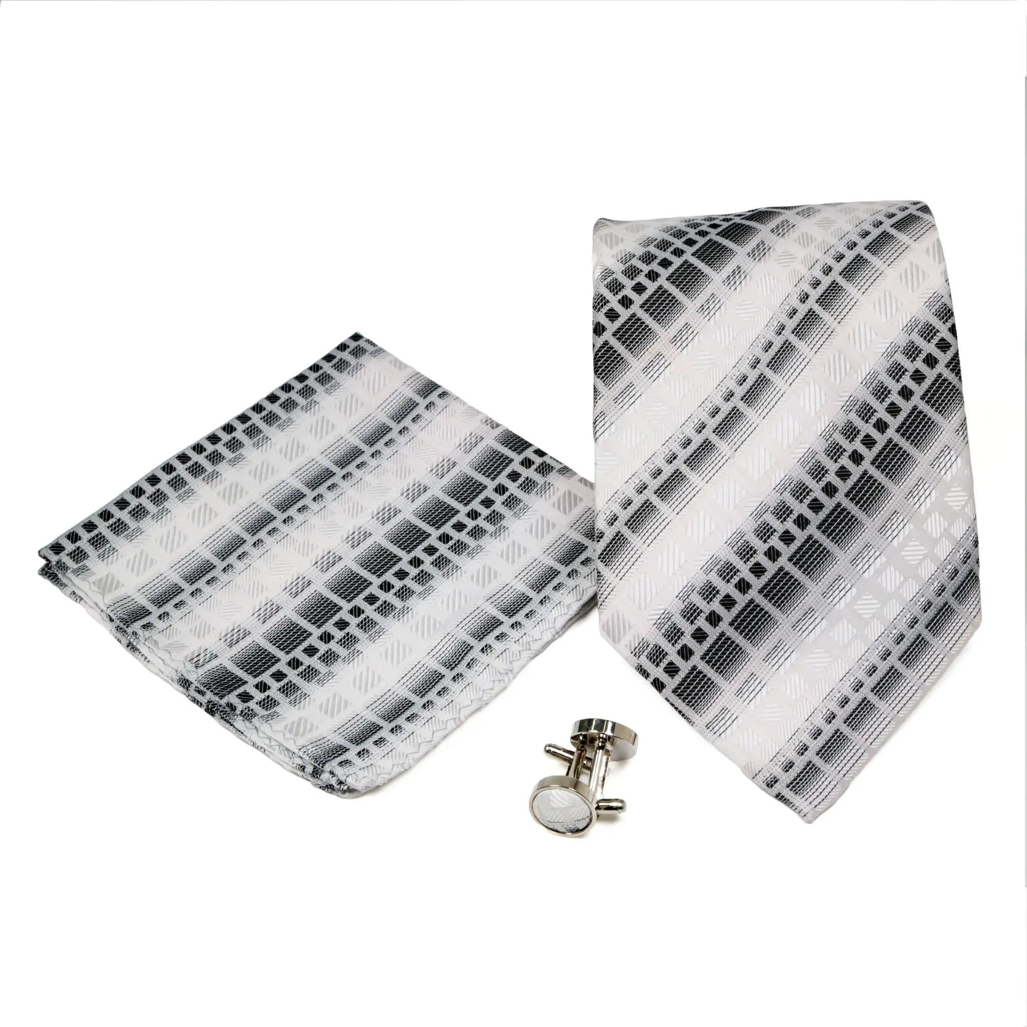 Men's Grey Geometric Pattern Design 4-pc Necktie Box Set FHYINC