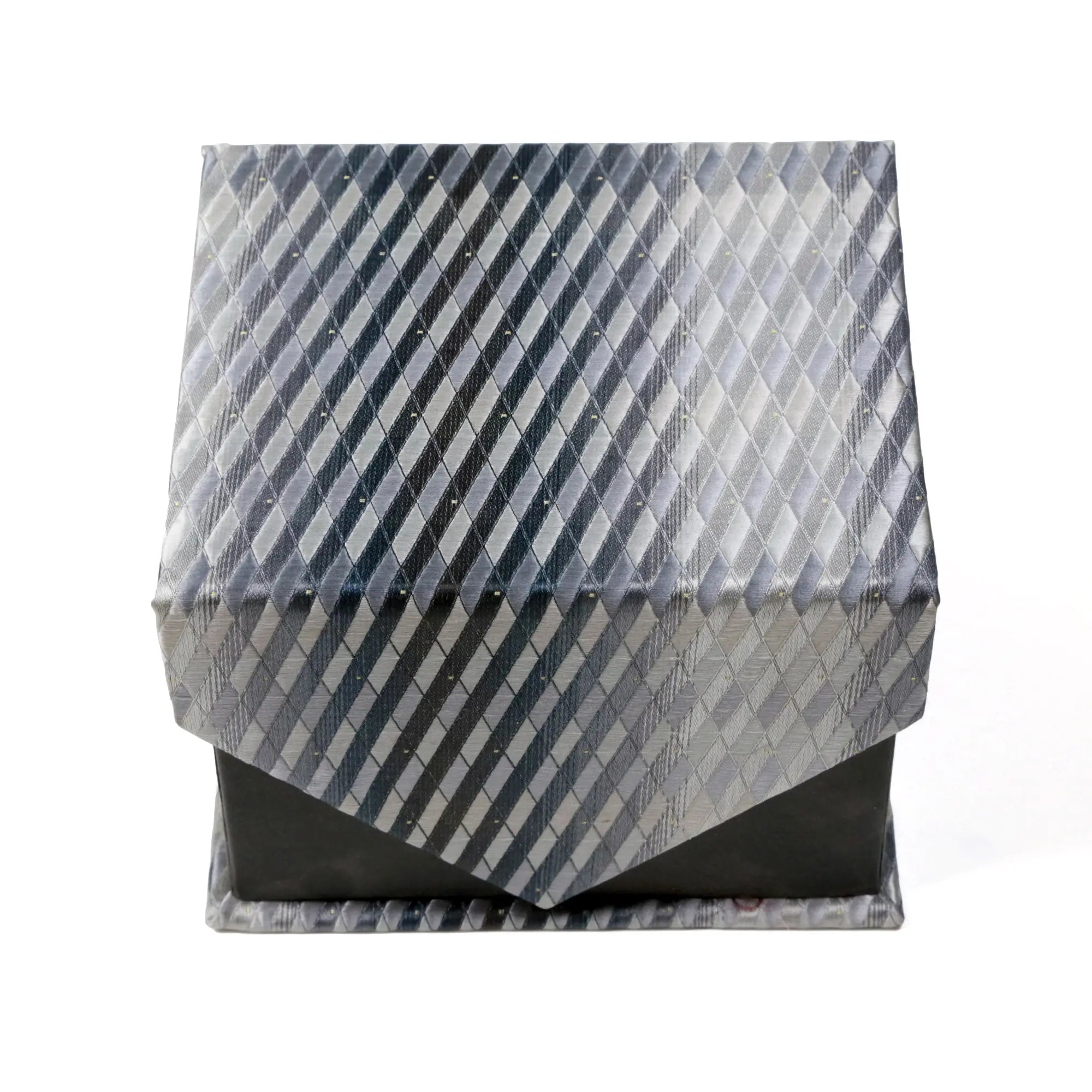 Men's Classic Grey-Blue Boxy Geometric Design 4-pc Necktie Box Set FHYINC