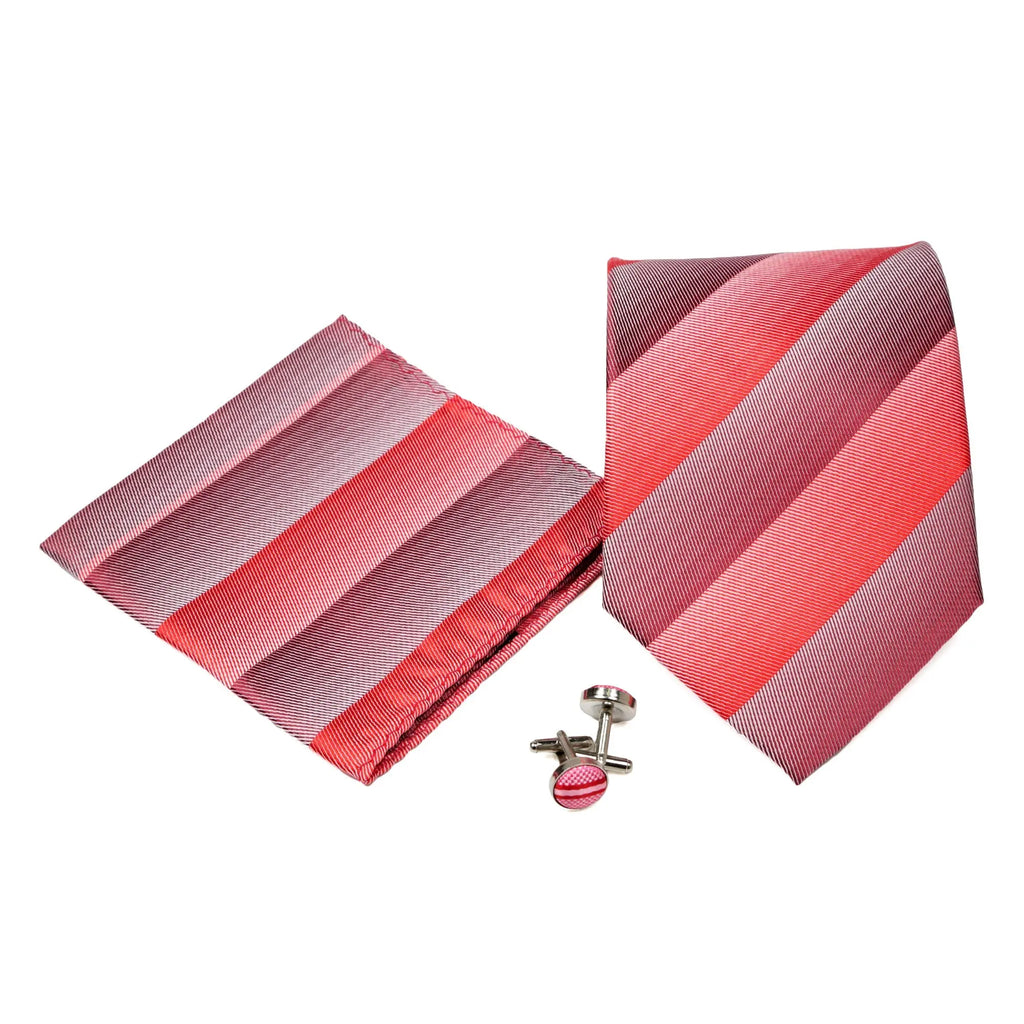Men's Red Striped Geometric Pattern Design 4-pc Necktie Box Set FHYINC