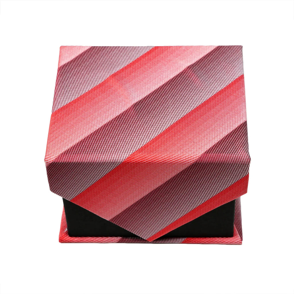 Men's Red Striped Geometric Pattern Design 4-pc Necktie Box Set FHYINC