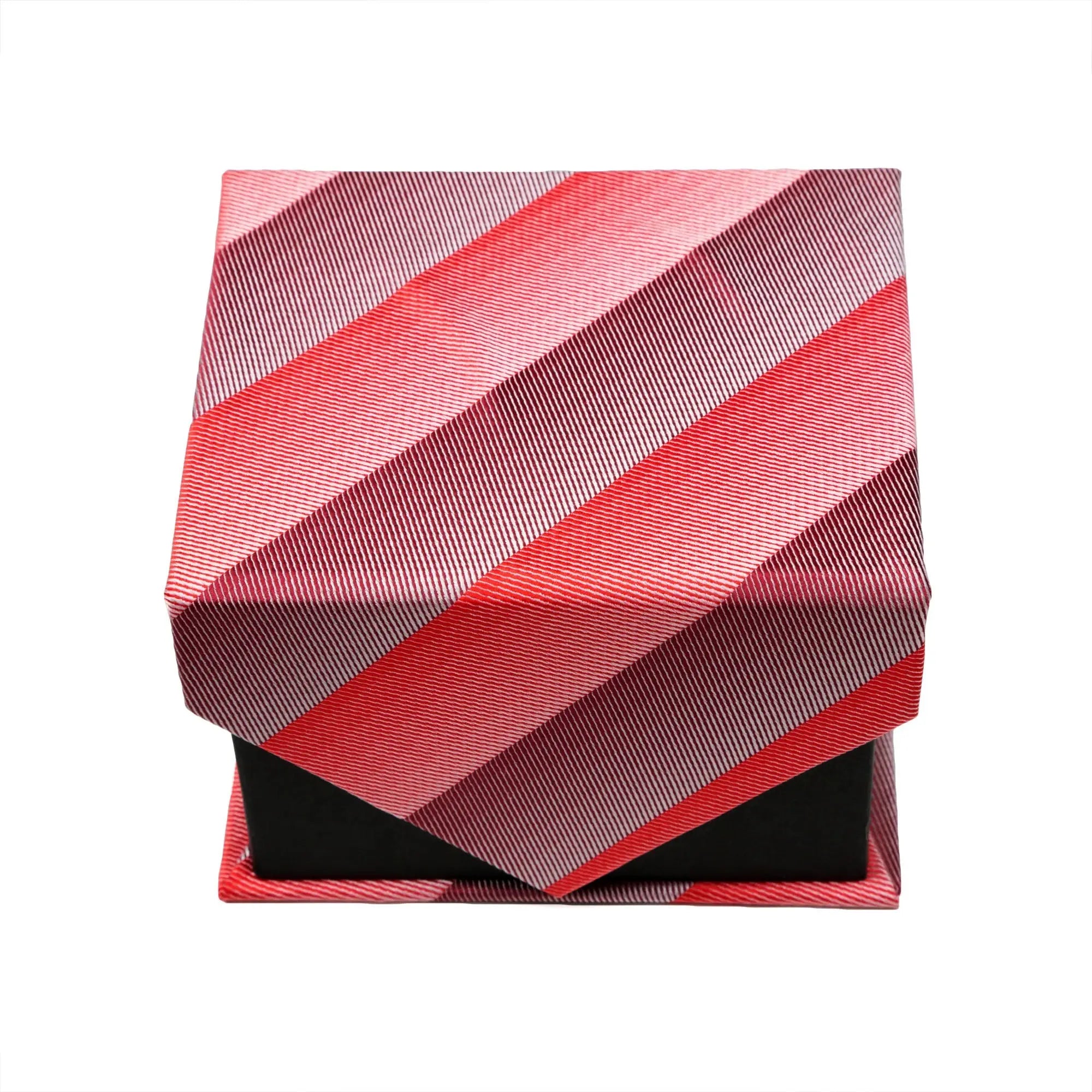 Men's Red Striped Geometric Pattern Design 4-pc Necktie Box Set FHYINC