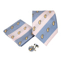 Men's Blue-Tan Paisley Stripe Pattern Design 4-pc Necktie Box Set FHYINC