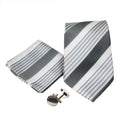 Men's Grey-White Striped Geometric Pattern Design 4-pc Necktie Box Set FHYINC
