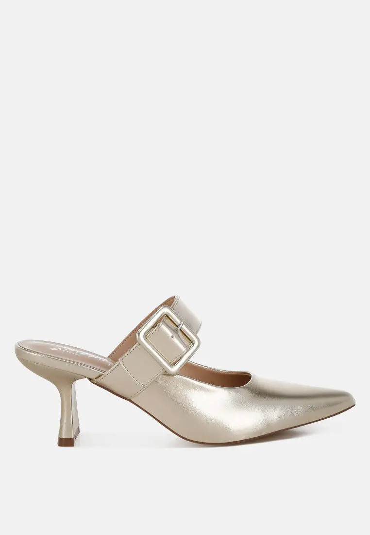 Bismi Large Buckle Kitten Heel Mules London Rag