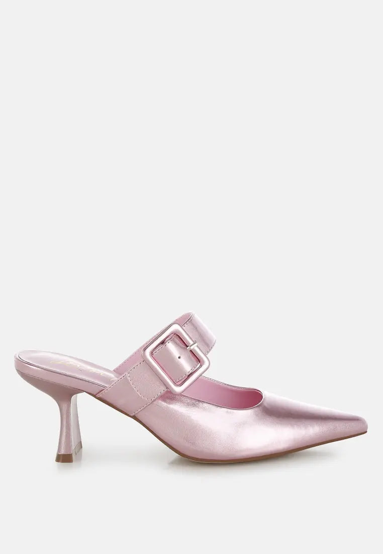 Bismi Large Buckle Kitten Heel Mules London Rag
