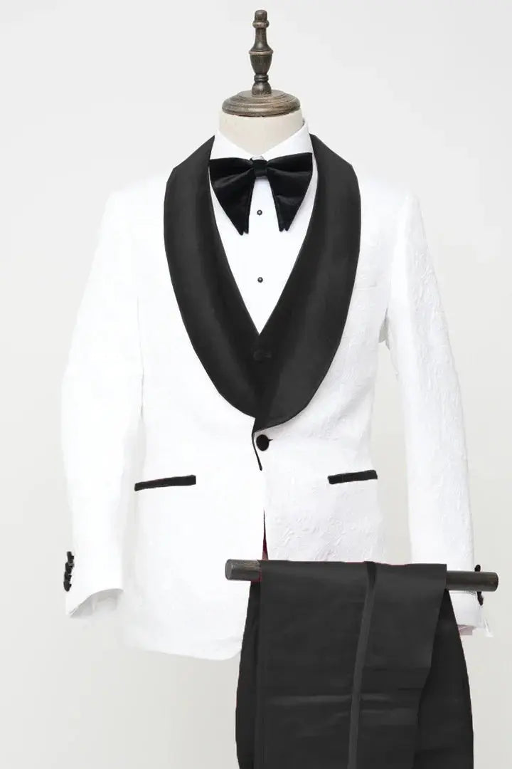 Men's Vested White Paisley Wedding & Prom Tuxedo FHYINC