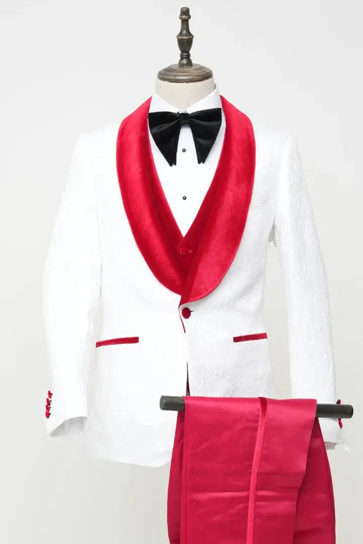 Men's Vested White Paisley Wedding & Prom Tuxedo FHYINC