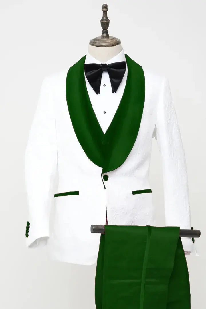 Men's Vested White Paisley Wedding & Prom Tuxedo FHYINC