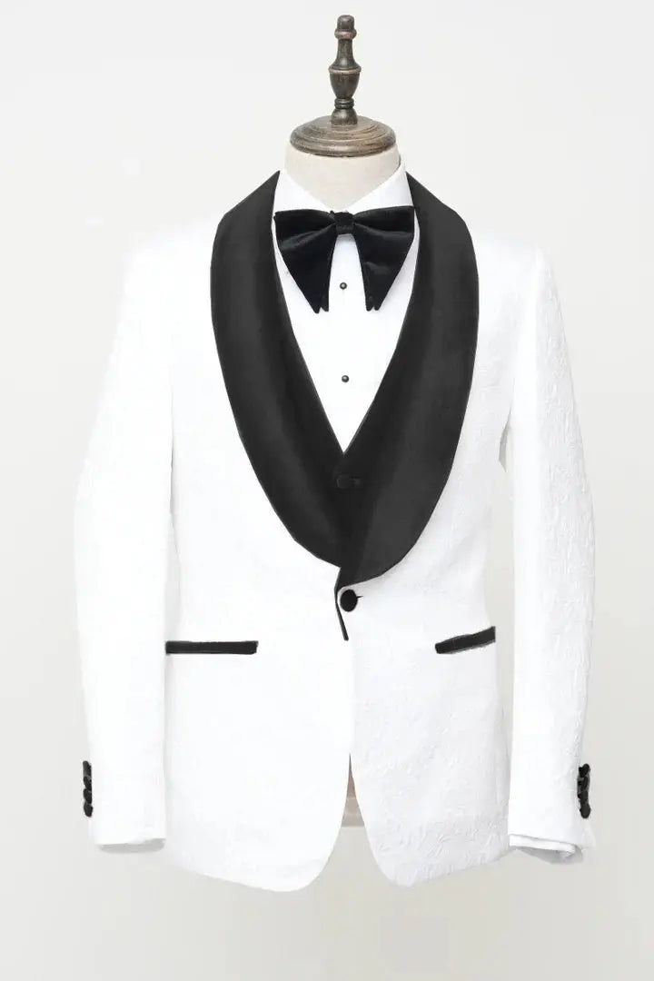 Men's Vested White Paisley Wedding & Prom Tuxedo FHYINC