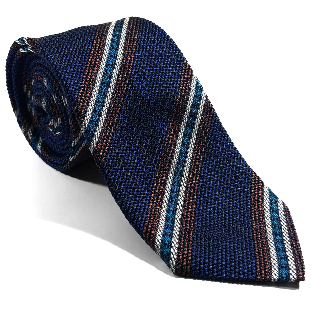 Blue Striped Italian Silk Grenadine Tie Potomac Tie Company