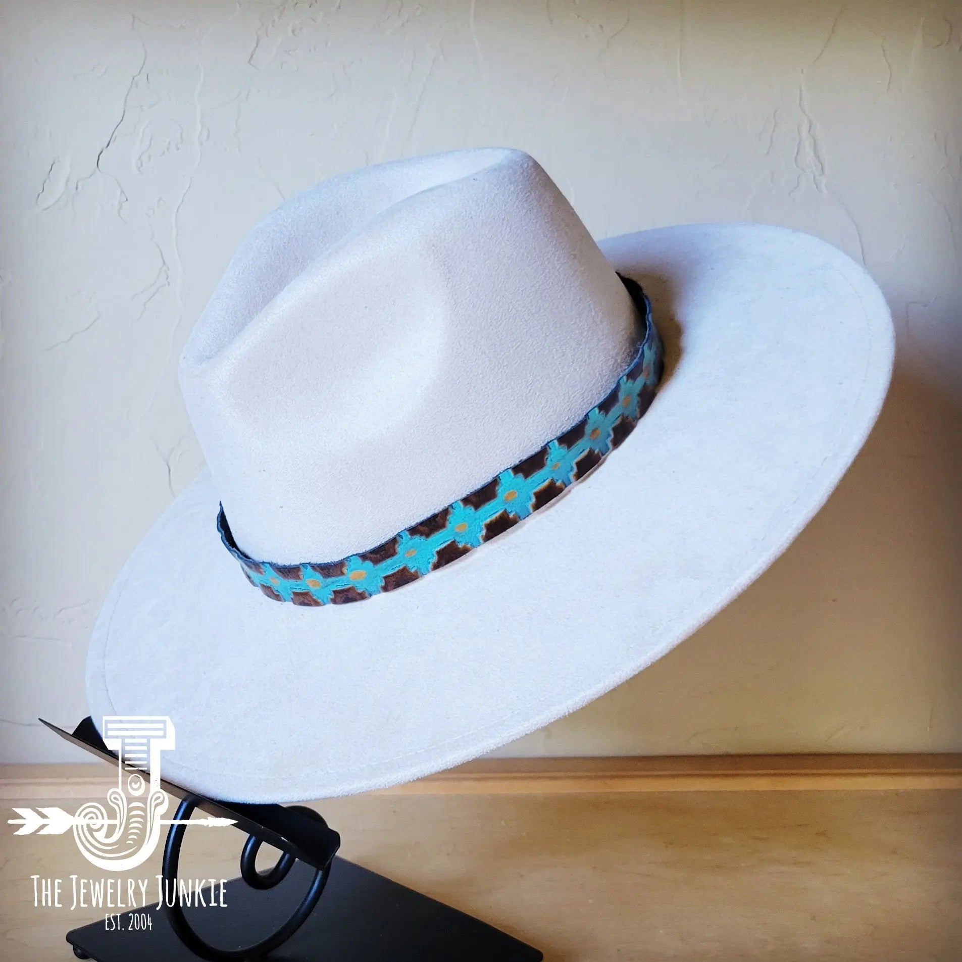 Blue Navajo Embossed Leather Hat Band Only 950a The Jewelry Junkie