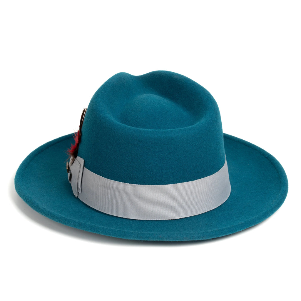 Crushable Acid Blue 100% Australian Wool Fedora Hat FERRECCI