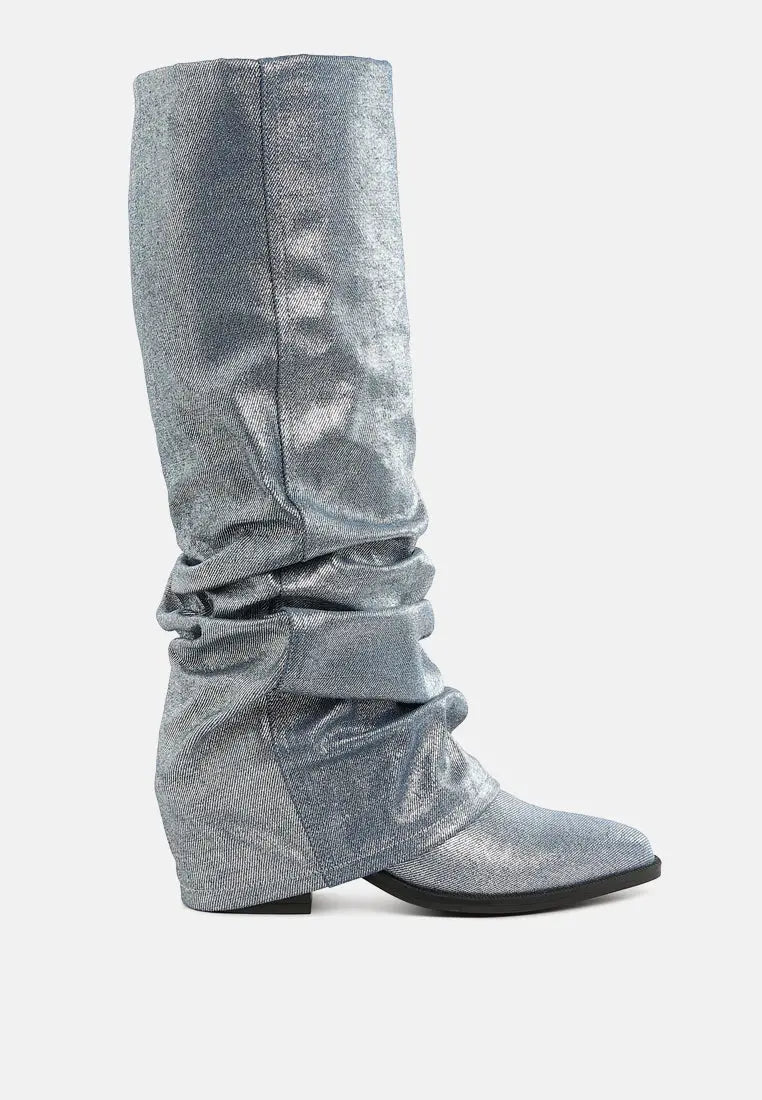 Capella Fold-Over Slouchy Denim Boot London Rag
