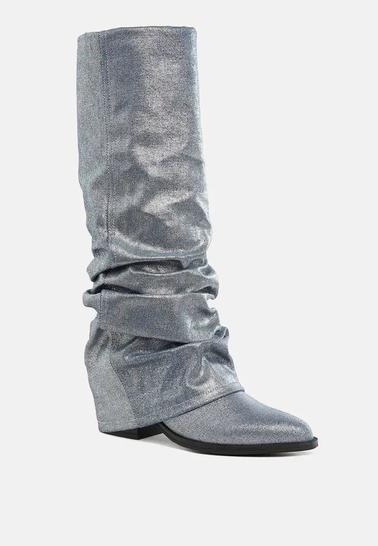 Capella Fold-Over Slouchy Denim Boot London Rag