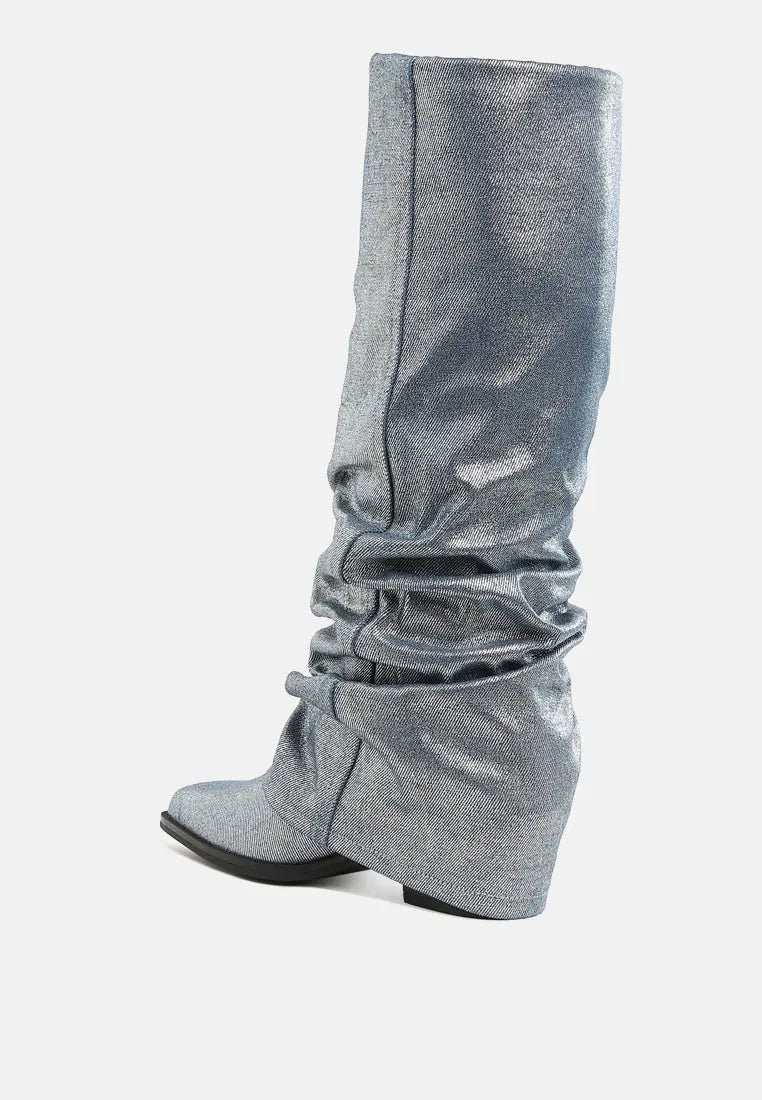Capella Fold-Over Slouchy Denim Boot London Rag