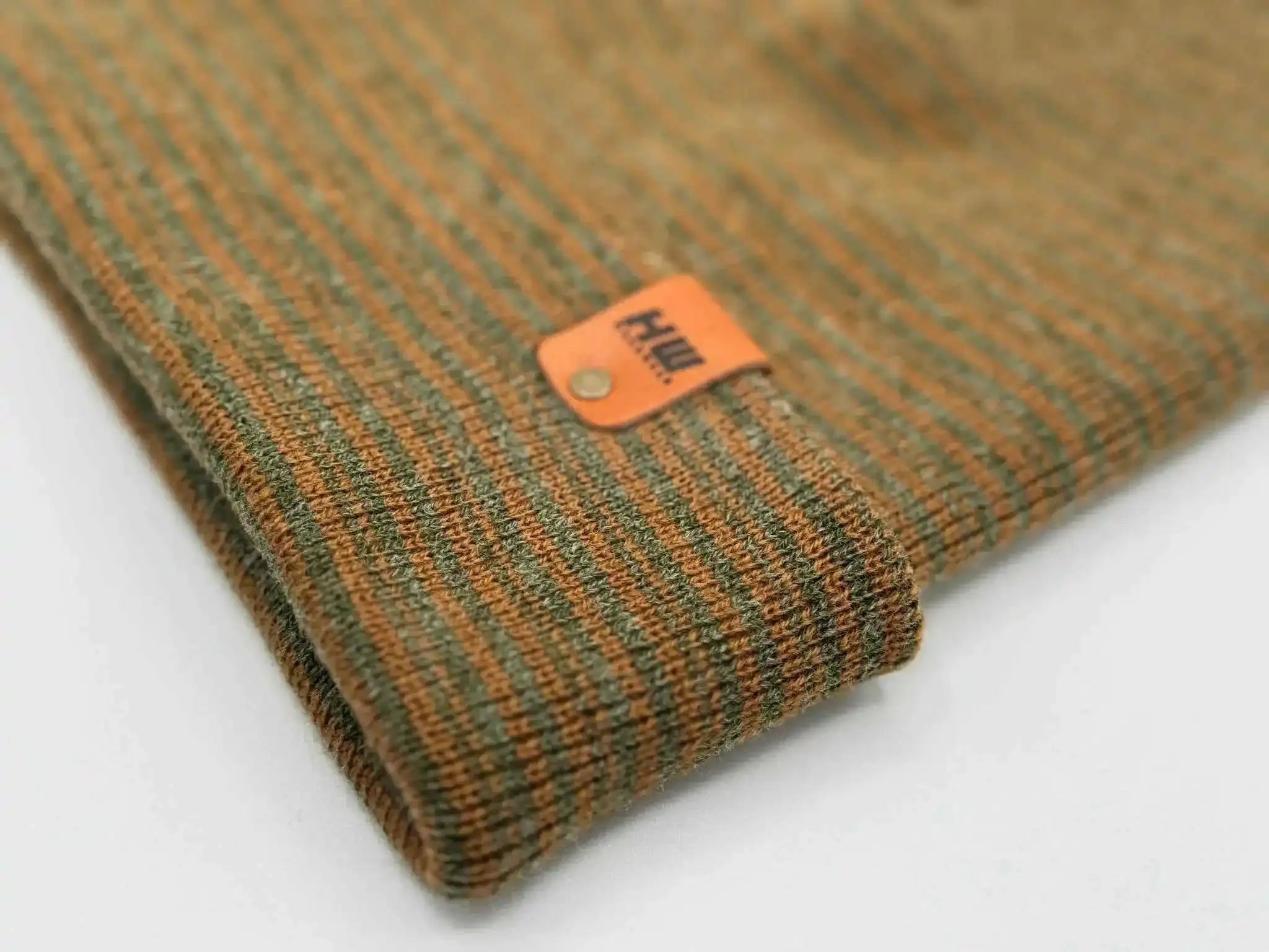 Classic Contrast Cuffed Beanie, Brown and Green Haakwear