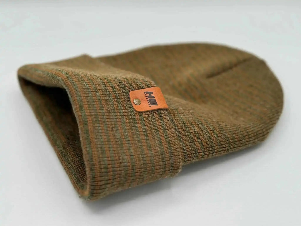 Classic Contrast Cuffed Beanie, Brown and Green Haakwear