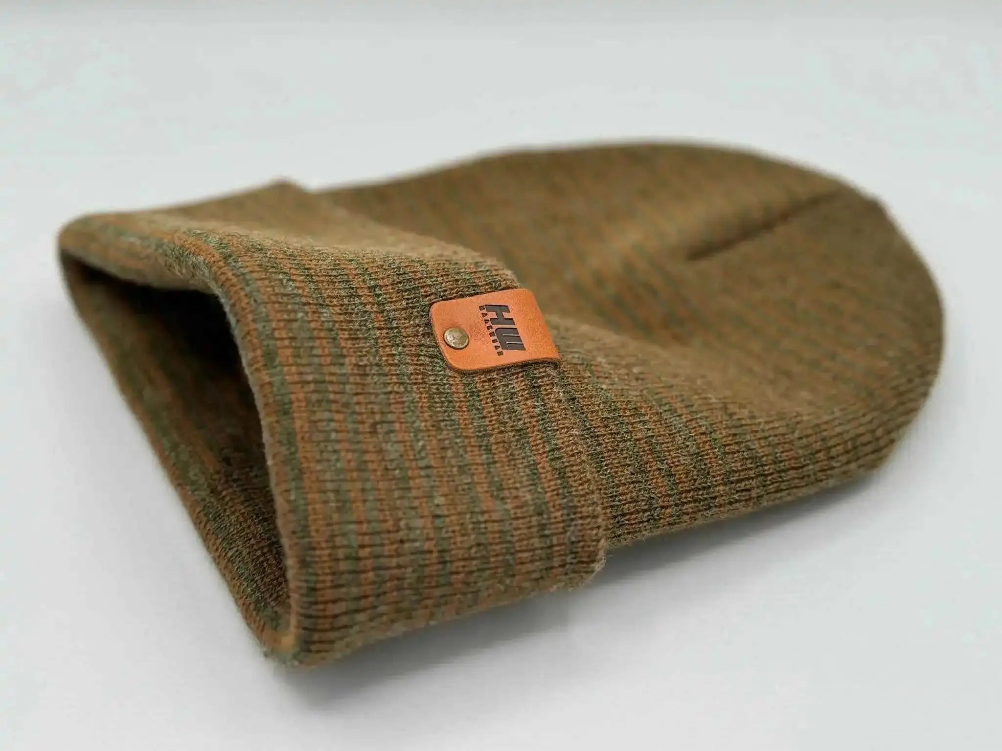 Classic Contrast Cuffed Beanie, Brown and Green Haakwear