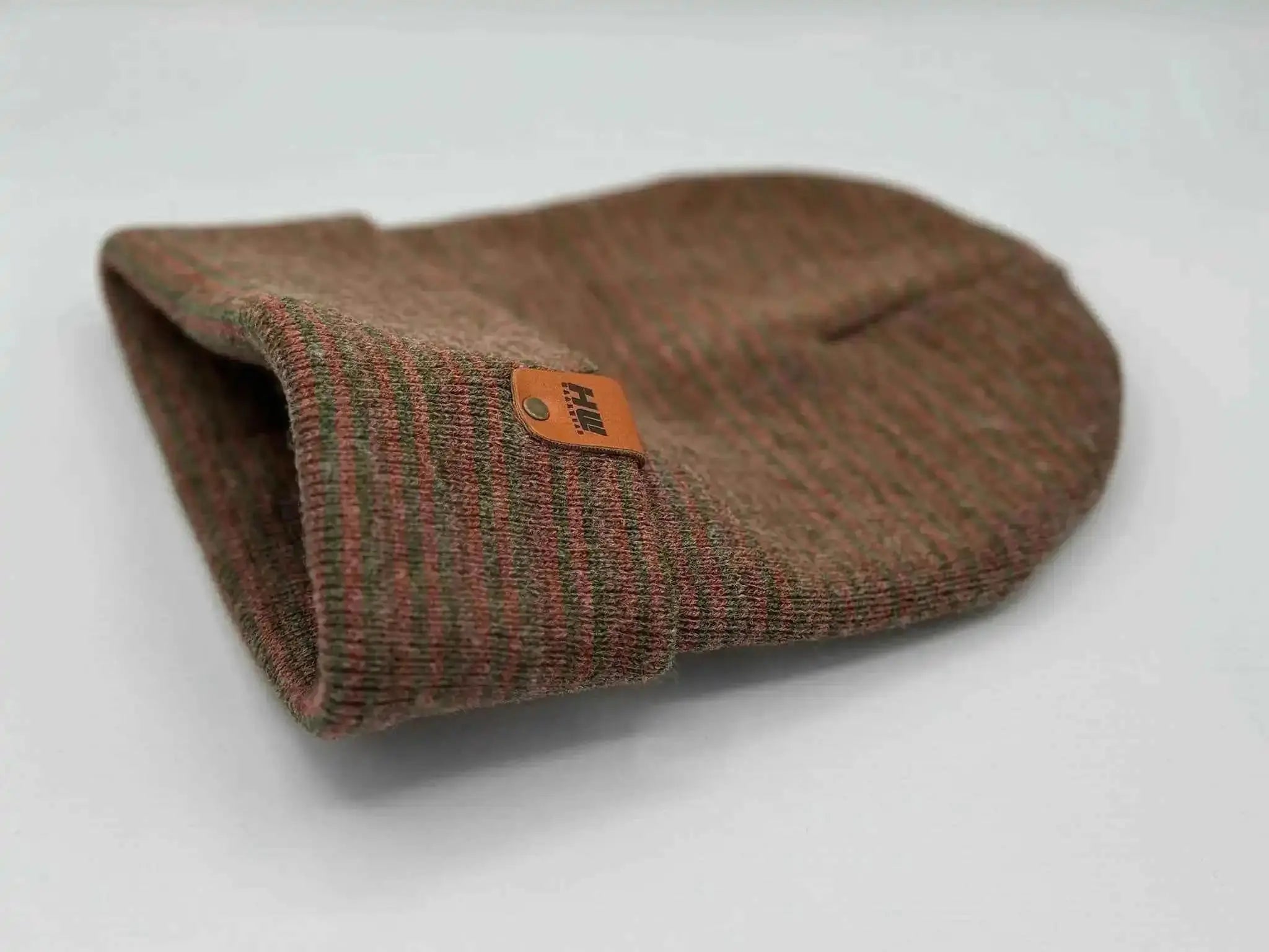 Classic Contrast Cuffed Beanie, Burgundy and Green Haakwear