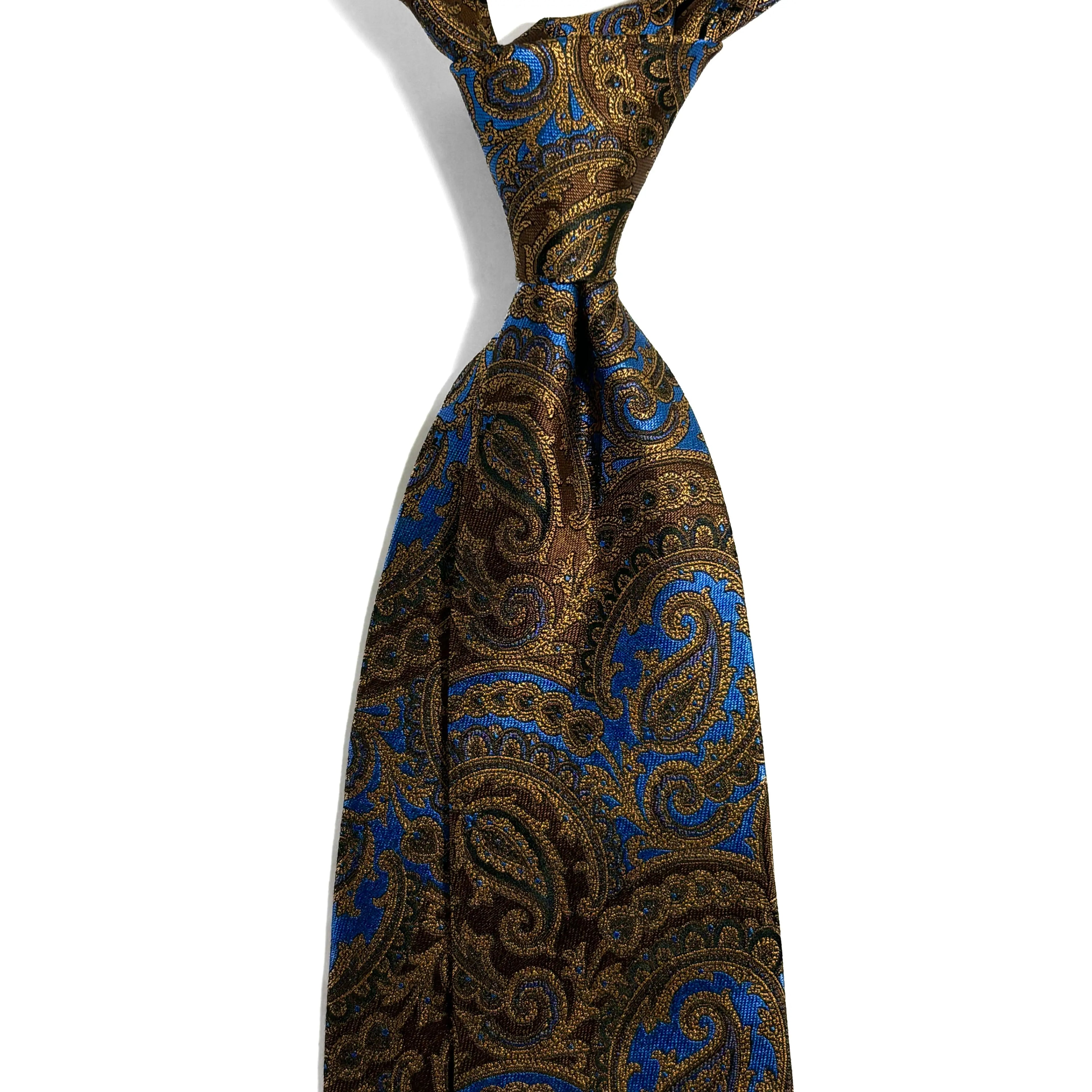 Brown & Light Blue Paisley Silk Jacquard Tie Potomac Tie Company