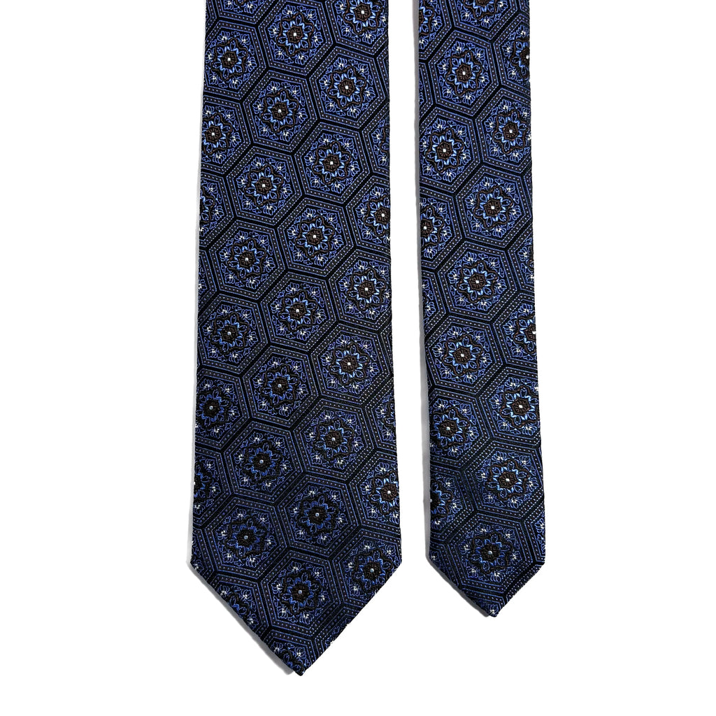 Light Blue & Brown Hexagon Silk Jacquard Tie Potomac Tie Company