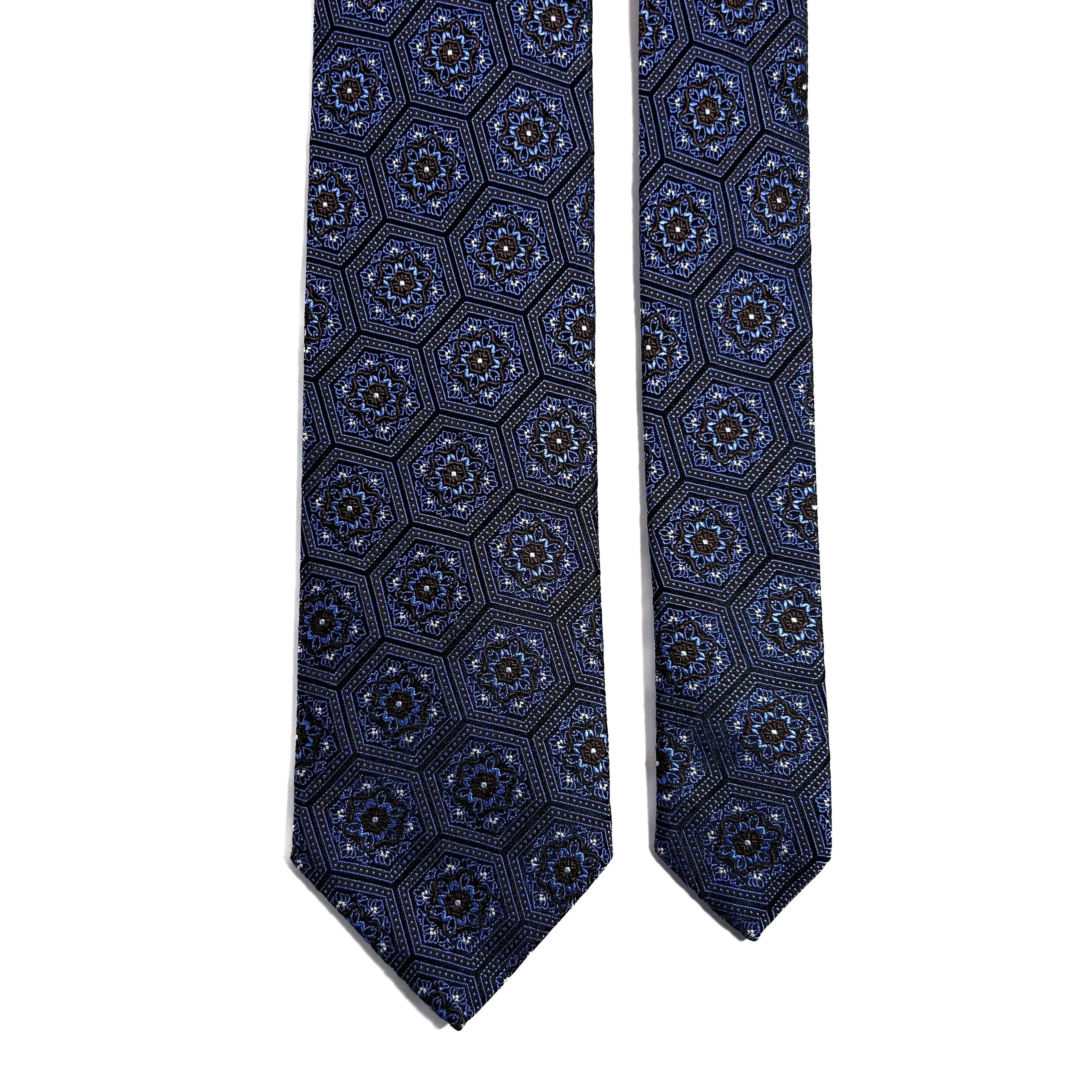 Light Blue & Brown Hexagon Silk Jacquard Tie Potomac Tie Company
