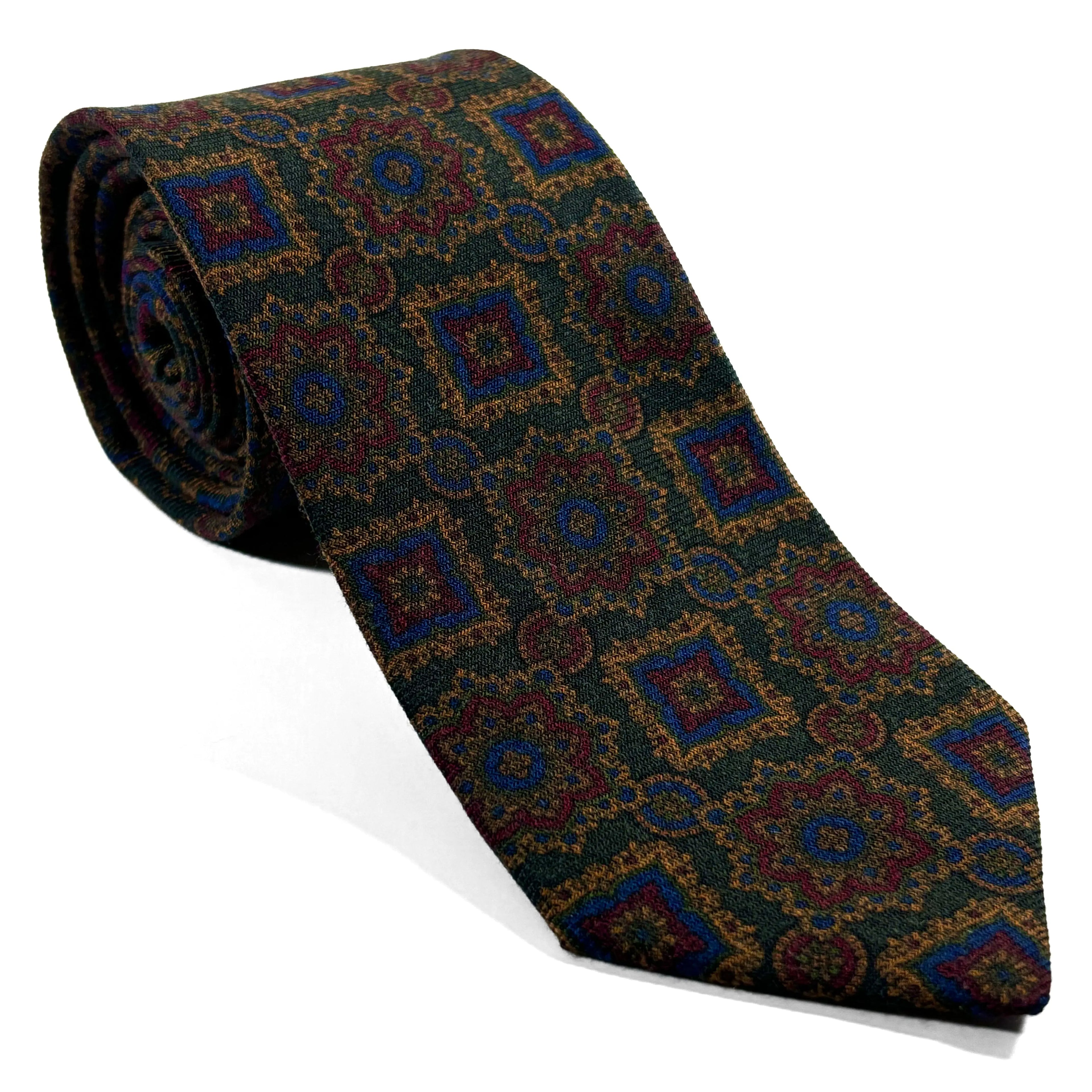 Forest Green Large Geometric Wool/Silk Tie Potomac Tie Company