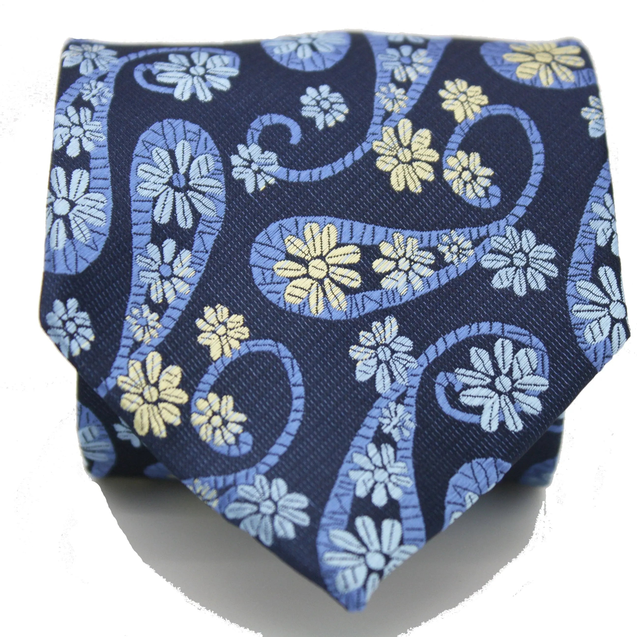 Mens Dads Classic Navy Floral Pattern Business Casual Necktie & Hanky Set DF-5 Ferrecci USA