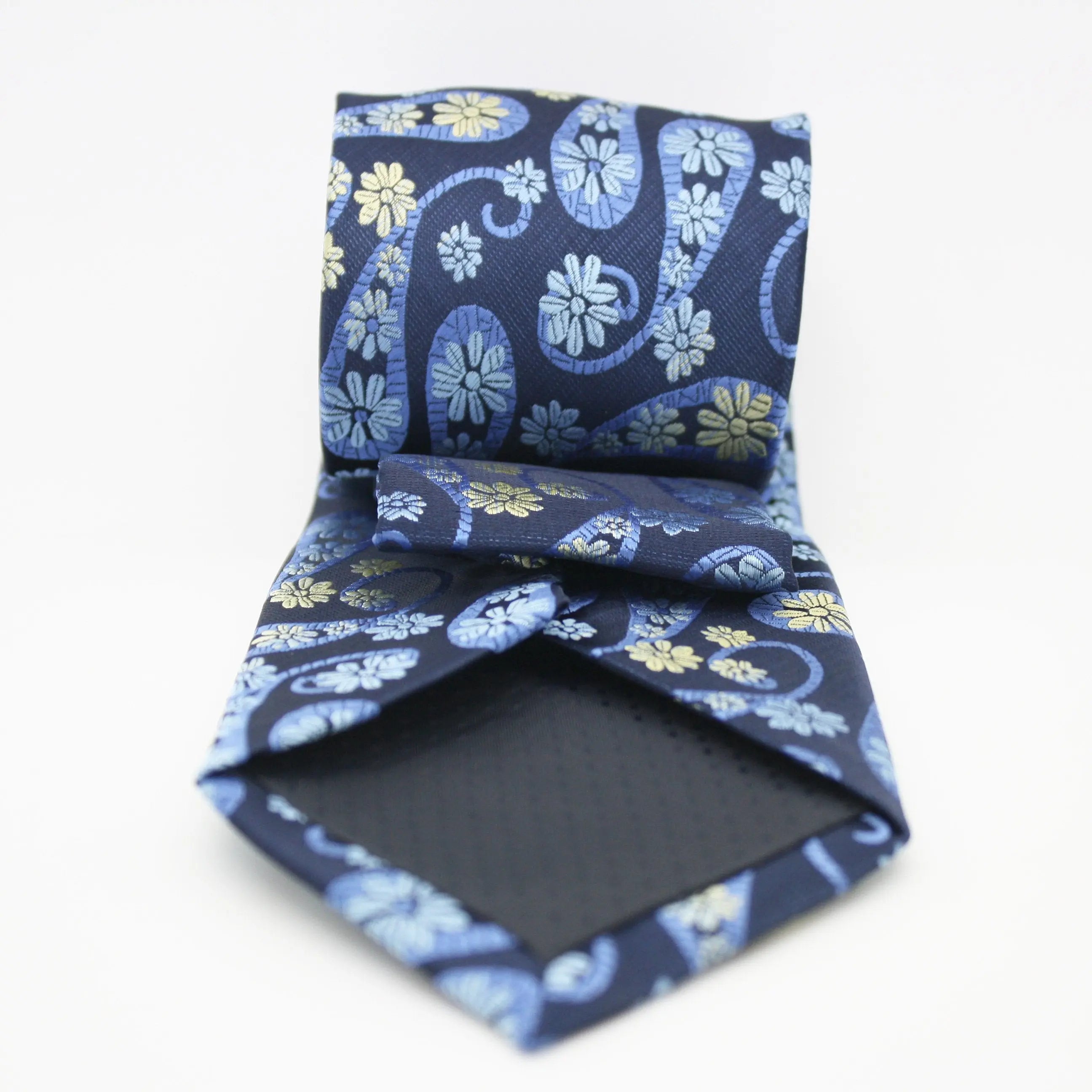 Mens Dads Classic Navy Floral Pattern Business Casual Necktie & Hanky Set DF-5 Ferrecci USA