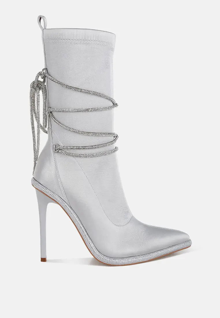 Dacia Rhinestones Strap Satin Calf Boots London Rag