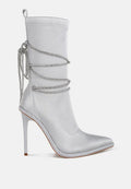 Dacia Rhinestones Strap Satin Calf Boots London Rag