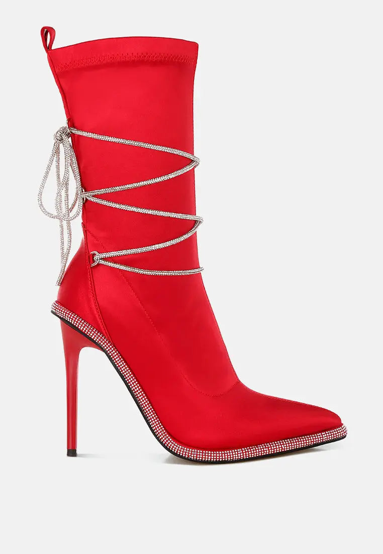 Dacia Rhinestones Strap Satin Calf Boots London Rag