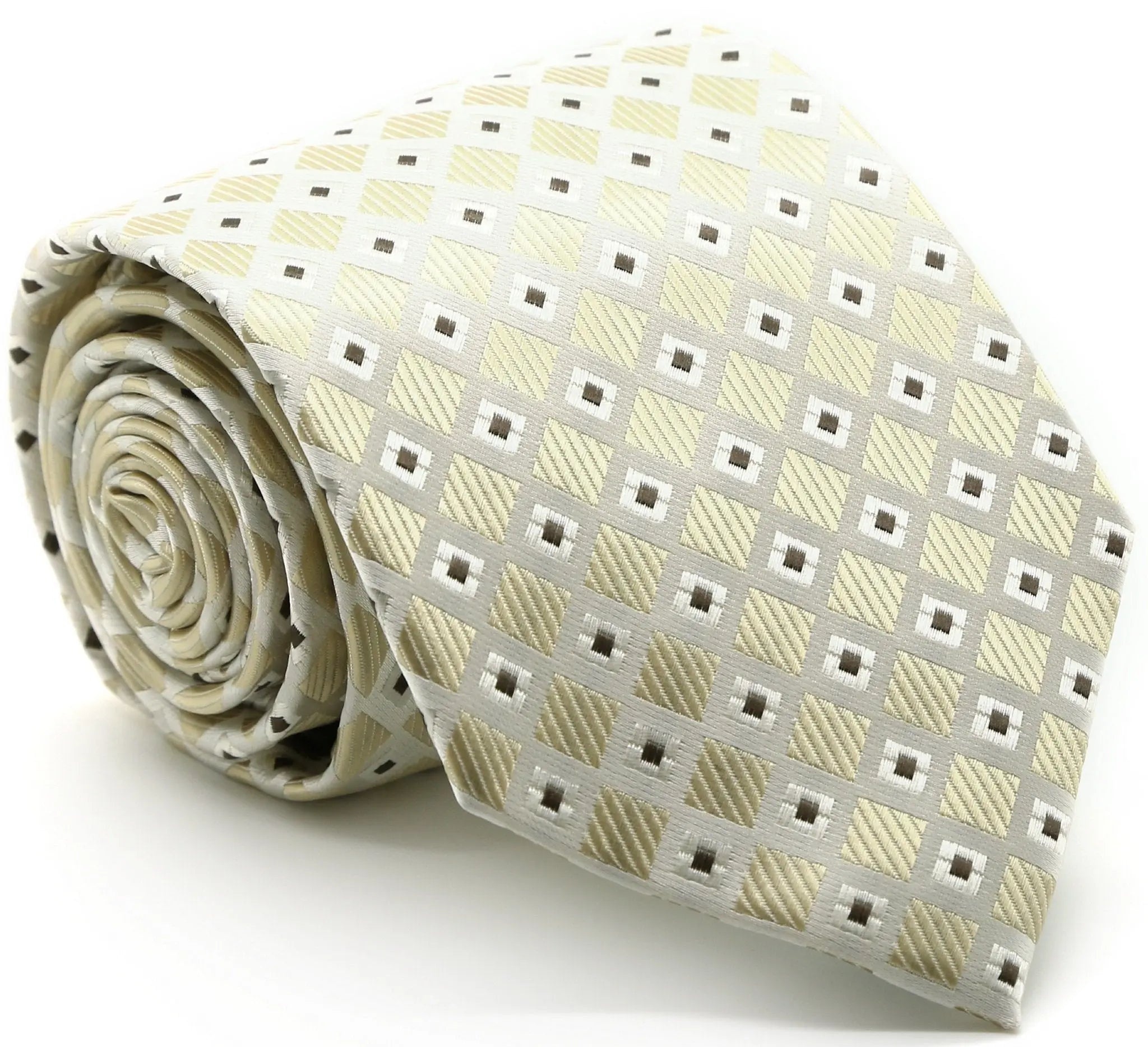 Mens Dads Classic Beige Geometric Pattern Business Casual Necktie & Hanky Set E-2 Ferrecci USA