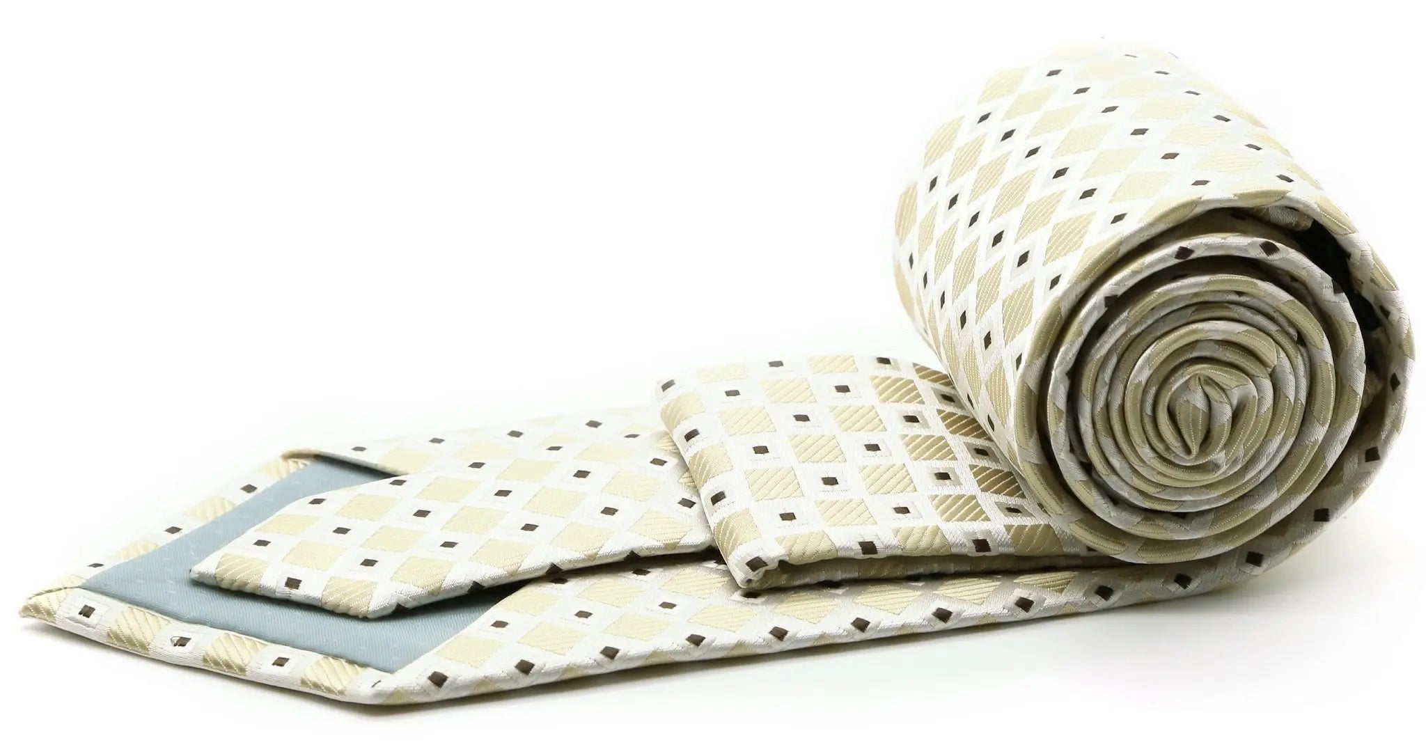 Mens Dads Classic Beige Geometric Pattern Business Casual Necktie & Hanky Set E-2 Ferrecci USA