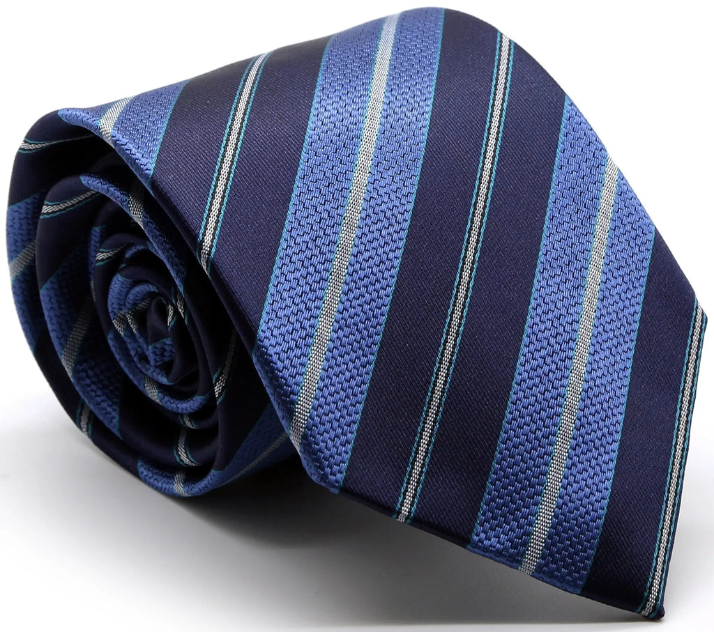 Mens Dads Classic Turquoise Striped Pattern Business Casual Necktie & Hanky Set F-6 Ferrecci USA