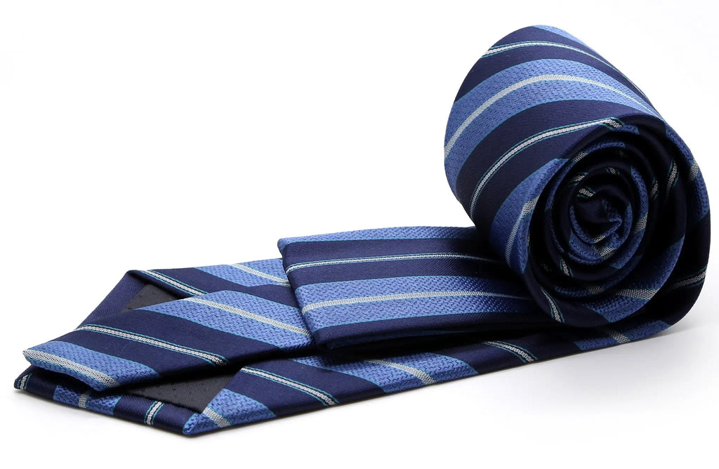 Mens Dads Classic Turquoise Striped Pattern Business Casual Necktie & Hanky Set F-6 Ferrecci USA