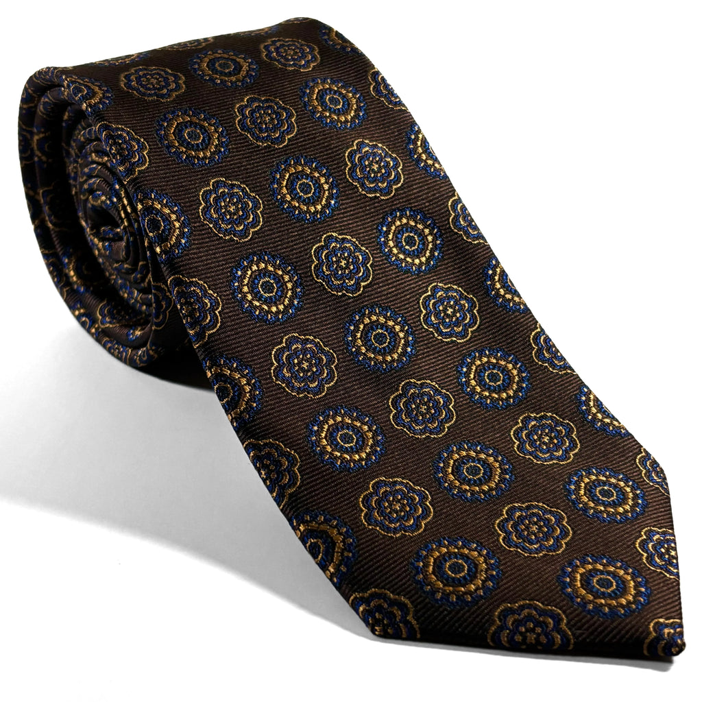 Brown & Gold Geometric Silk Jacquard Tie Potomac Tie Company