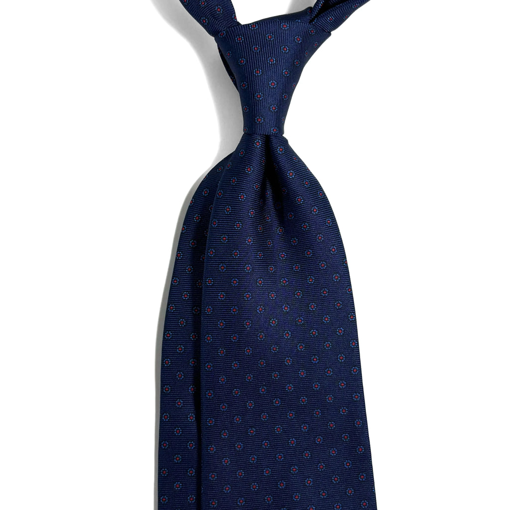 Hand-Printed Navy Blue Floral Silk Tie Potomac Tie Company