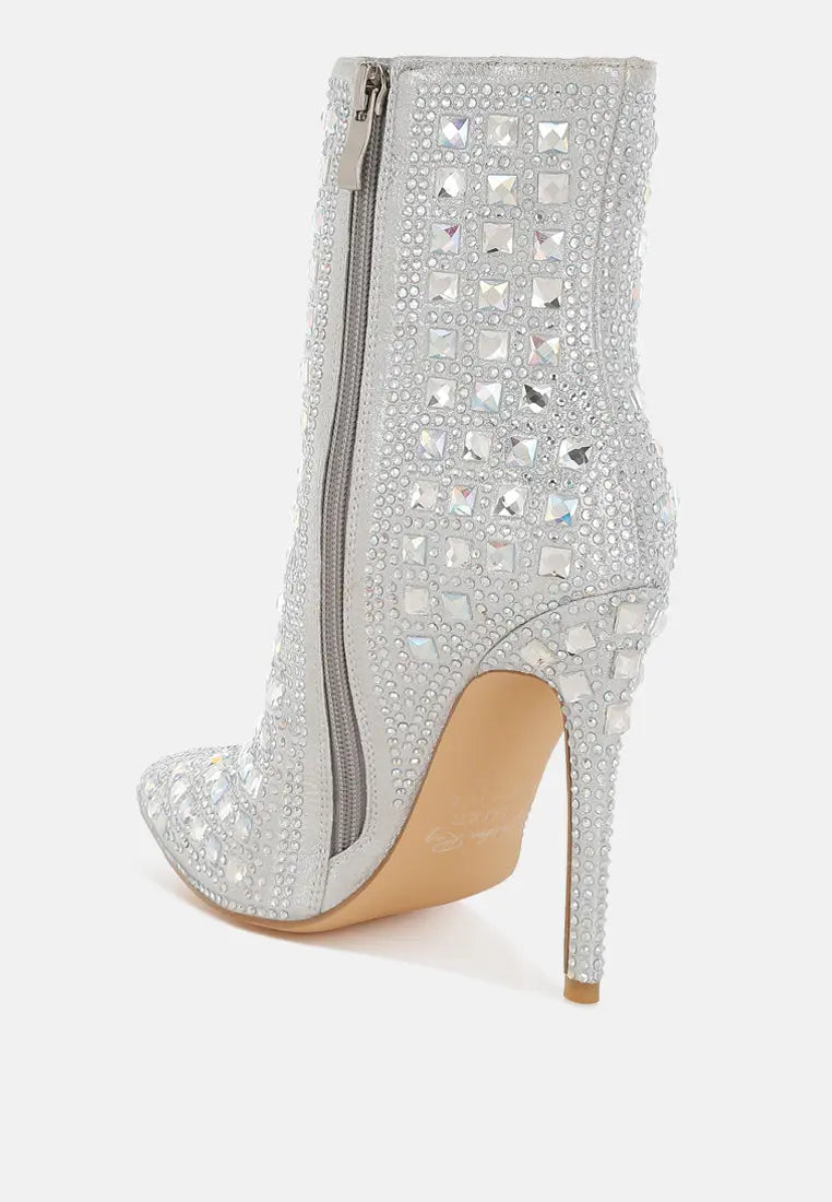 Frostin Pointed Toe Rhinestones Stiletto Boots London Rag