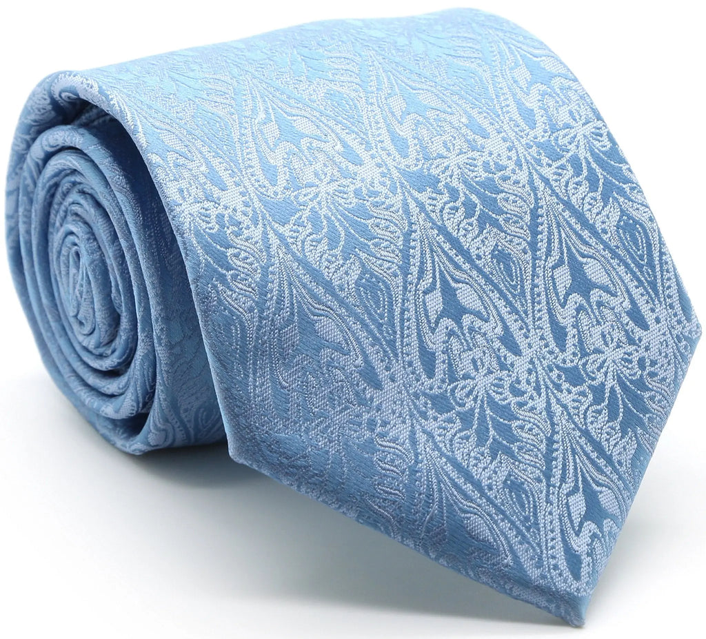 Mens Dads Classic Blue Paisley Pattern Business Casual Necktie & Hanky Set GO-9 Ferrecci USA