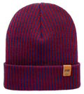 Cuffed Wide Ribbed Striped Beanie, Contrast, Blue and Maroon, Classic Beanie Haakwear