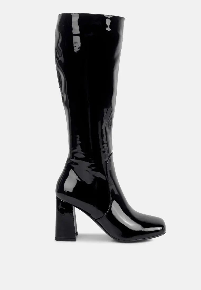 Hypnotize Patent Pu Block Heeled Calf Boots London Rag