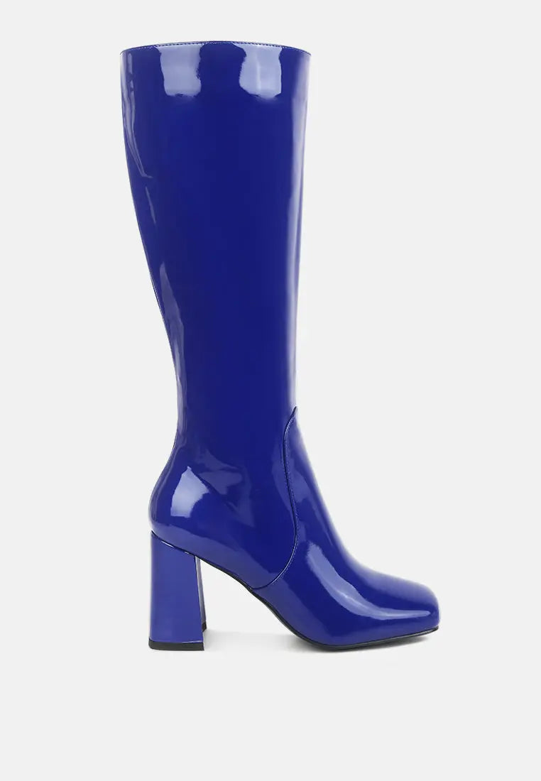 Hypnotize Patent Pu Block Heeled Calf Boots London Rag