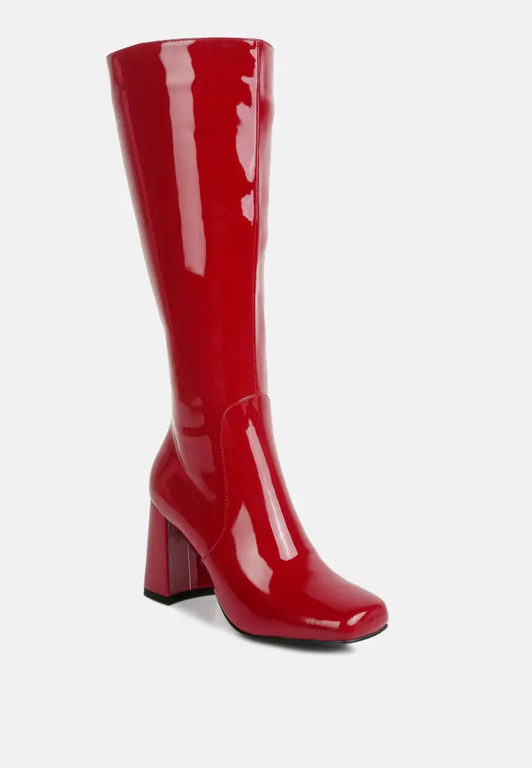 Hypnotize Patent Pu Block Heeled Calf Boots London Rag